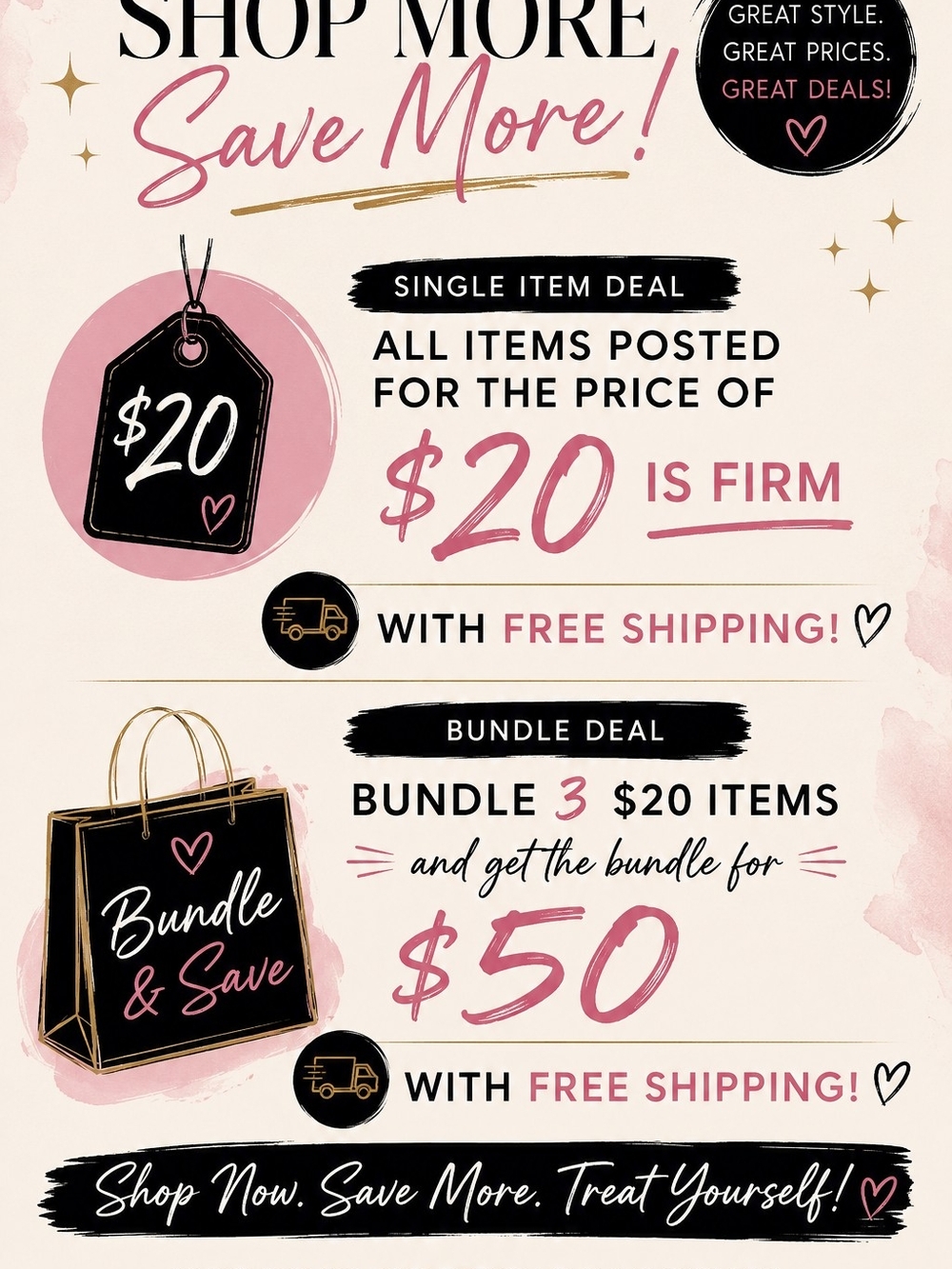 Shop More Save More Promotional Poster - Pink & Black